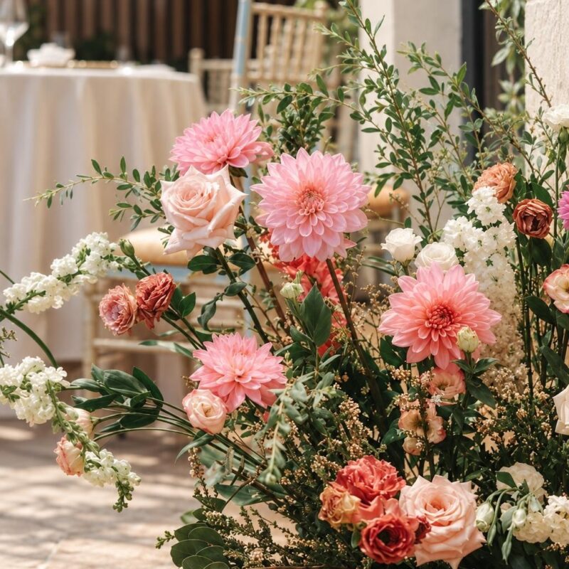 Pink Dahlia & Blush Rose Floor Arrangement