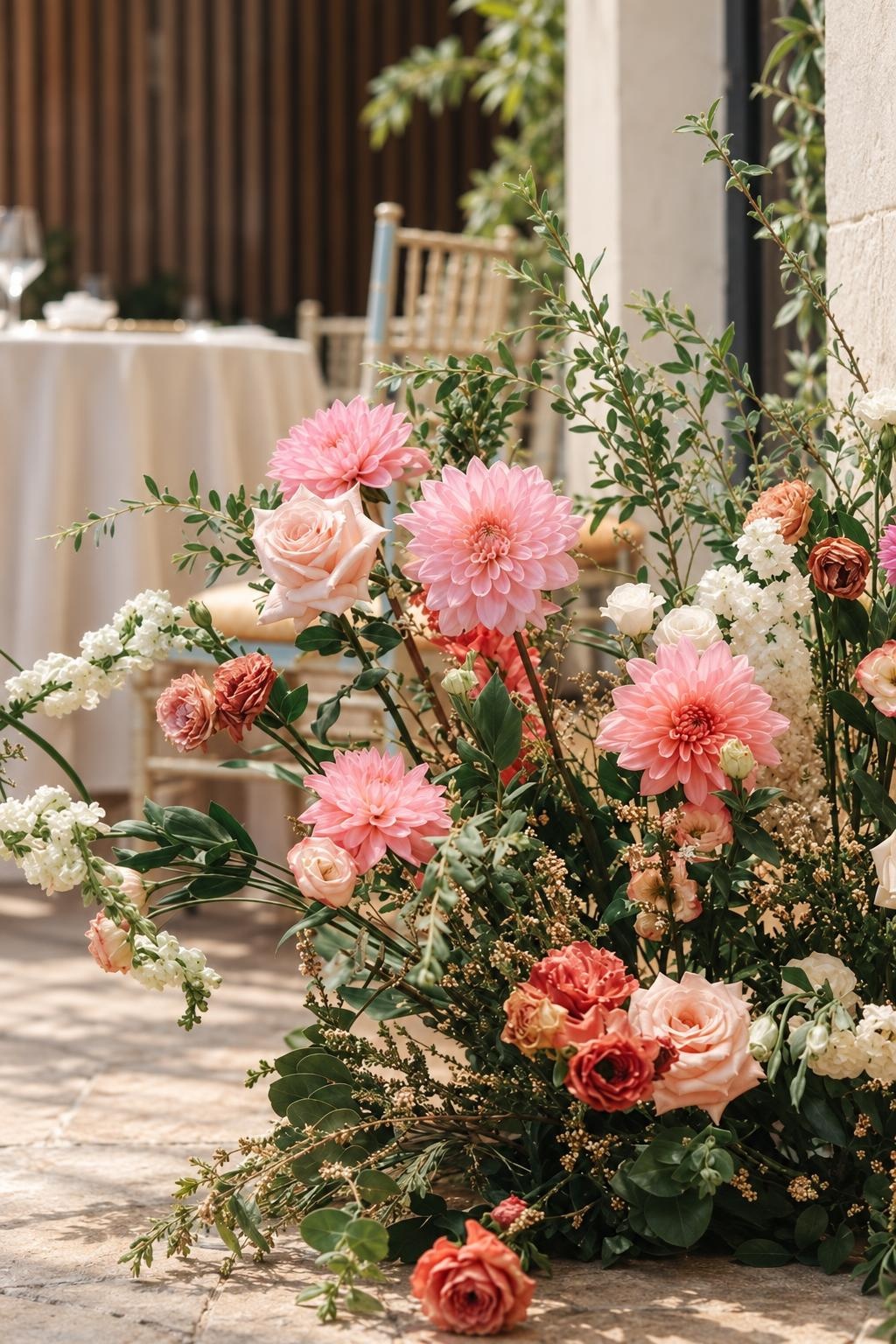 Pink Dahlia & Blush Rose Floor Arrangement — Photo 37 Pink Dahlia & Blush Rose Floor Arrangement — Photo 37