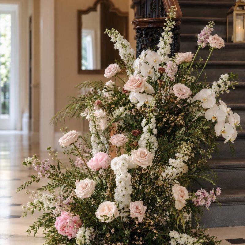Blush Rose & White Orchid Floor Arrangement