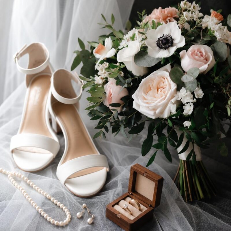 White Anemone & Blush Rose Bridal Bouquet