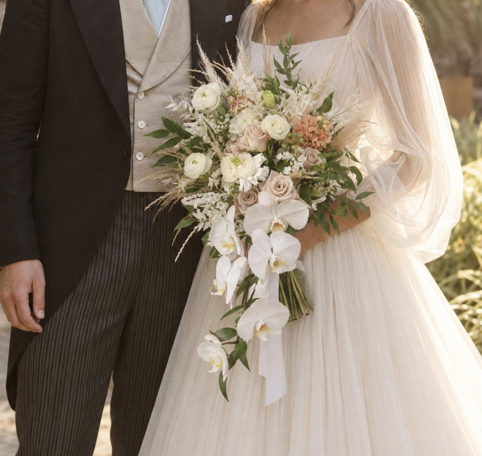 Cascading Ivory Orchid & Quicksand Rose Bridal Bouquet — Photo 73 Cascading Ivory Orchid & Quicksand Rose Bridal Bouquet — Photo 73