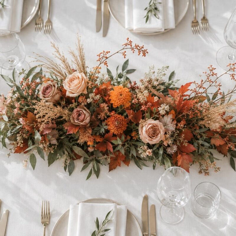 Terracotta Dahlia & Cappuccino Rose Table Centrepiece