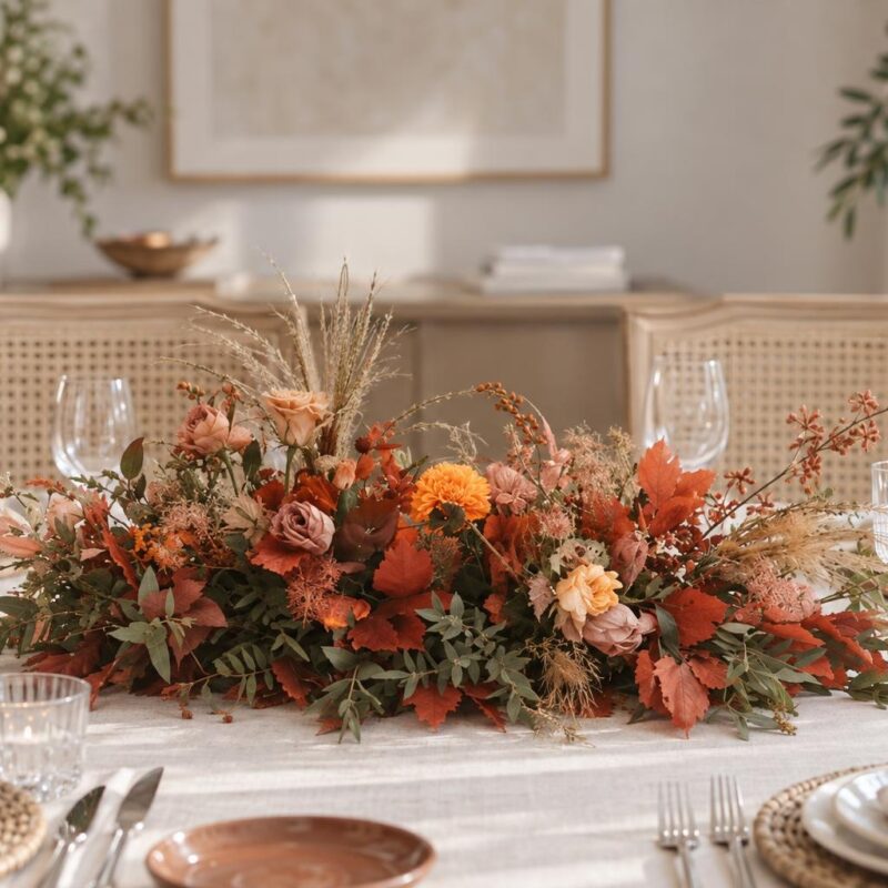 Terracotta Dahlia & Cappuccino Rose Table Centrepiece
