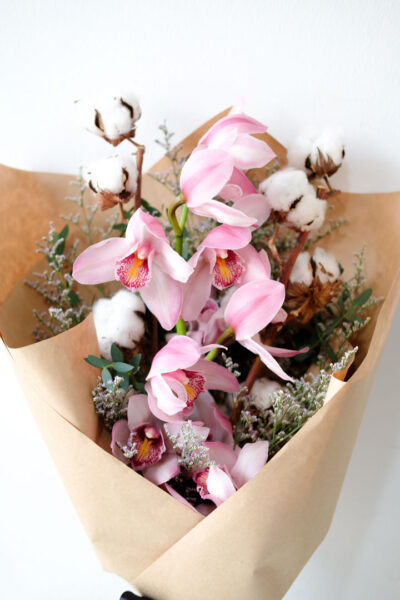 Cymbidium Orchid with Cotton Flower - Brie - Image 2