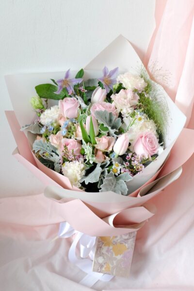 Pink roses and pink tulips - Faye