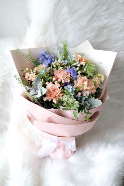 Caramel Carnation with Mini Blue Delphinium - Ellie - Image 3