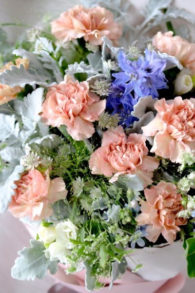Caramel Carnation with Mini Blue Delphinium - Ellie - Image 2