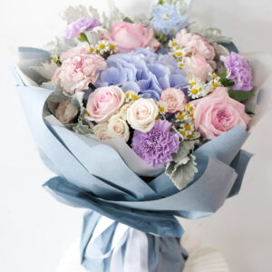 Blue Hydrangea and Pink Roses - Breeze